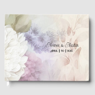 White and Purple Dahlias Wedding Guest Book