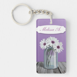 White and Purple Daisy Mason Jar Keychain