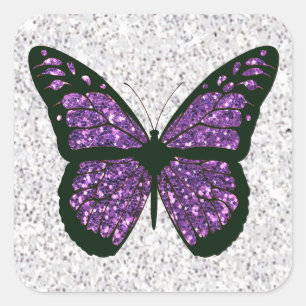 White and Purple Faux Glittery Butterfly Square Sticker