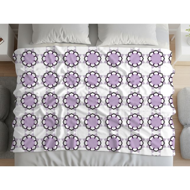 White and purple geometric mandala pattern Towel Fleece Blanket (Creator Uploaded)