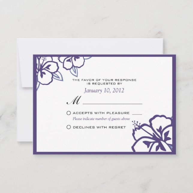 White and Purple Hibiscus Flower Custom RSVP (Front)