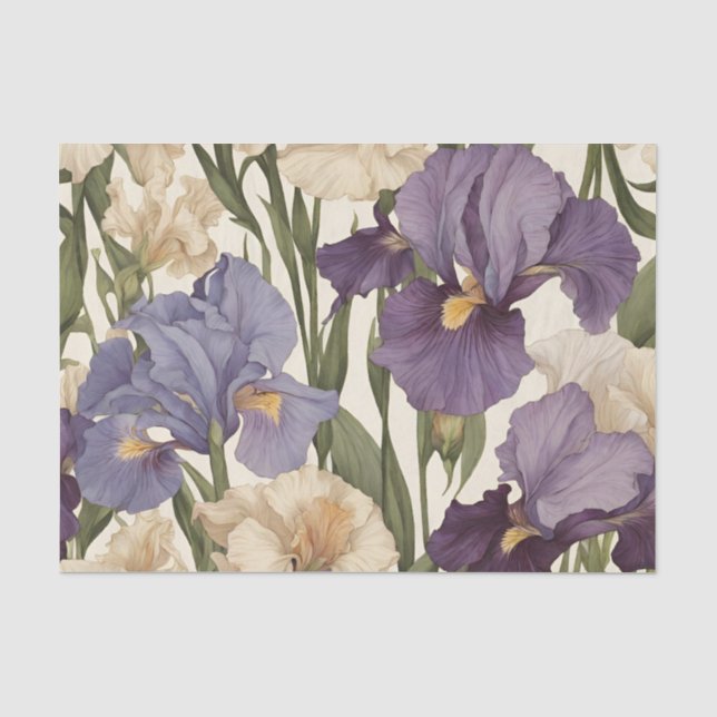 White and Purple Iris Flowers Tissue Paper (Front)