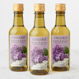 White and purple lilacs on texture wine label