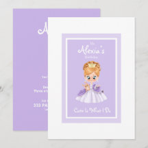 White and purple little princess birthday invitati