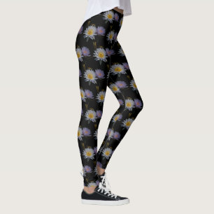 White and Purple Lotus Waterlilies Leggings