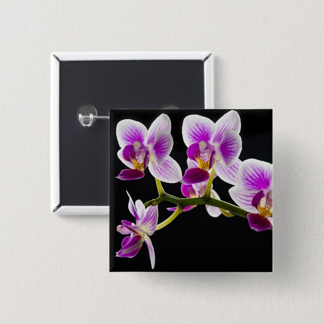 White and purple orchid 15 cm square badge (Front & Back)