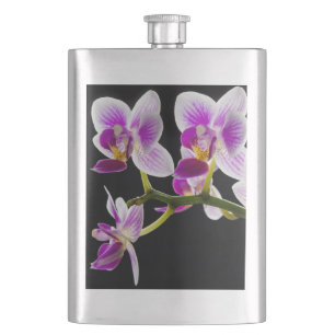 White and purple orchid hip flask