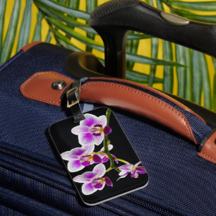 White and purple orchid luggage tag