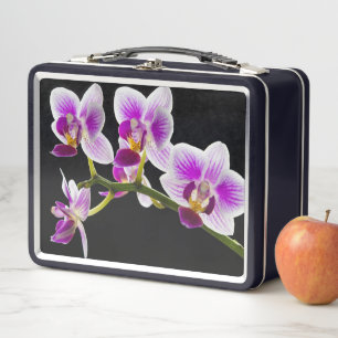 White and purple orchid metal lunch box
