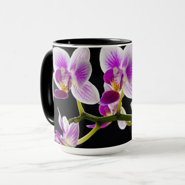 White and purple orchid mug (Front Left)