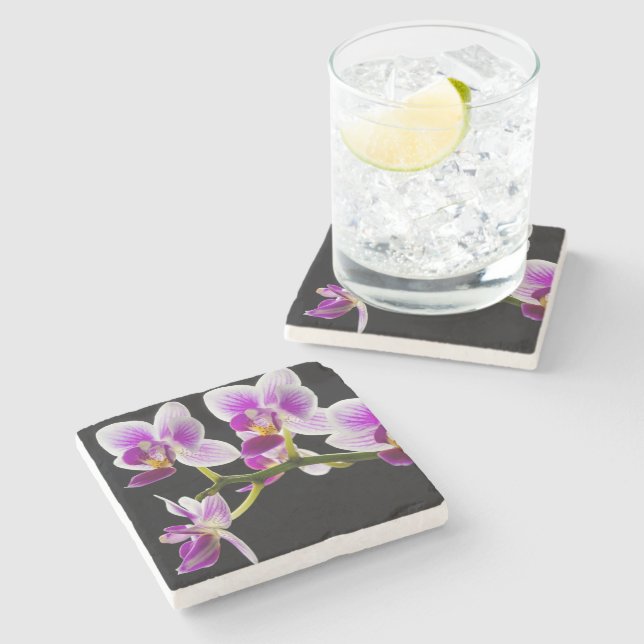 White and purple orchid stone coaster (Side)
