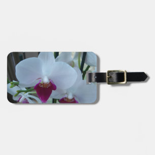 white and purple orchids luggage tag