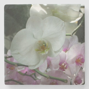 White and Purple Orchids Stone Coaster