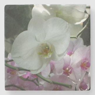 White and Purple Orchids Stone Coaster