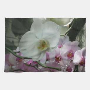 White and Purple Orchids Tea Towel