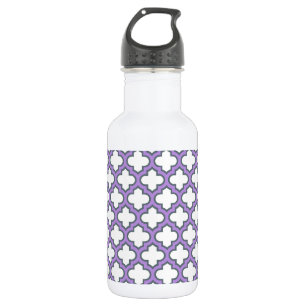 White and Purple Trellis, Lattice, Quatrefoil 532 Ml Water Bottle