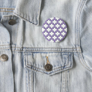 White and Purple Trellis, Lattice, Quatrefoil 6 Cm Round Badge