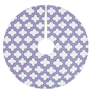 White and Purple Trellis, Lattice, Quatrefoil Brushed Polyester Tree Skirt
