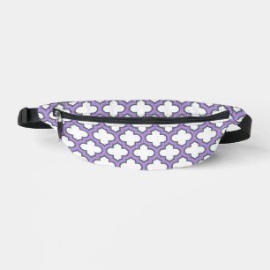 White and Purple Trellis, Lattice, Quatrefoil Bum Bags