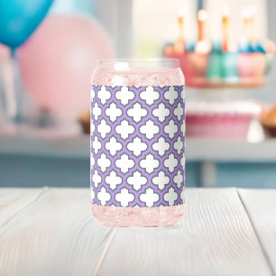 White and Purple Trellis, Lattice, Quatrefoil Can Glass