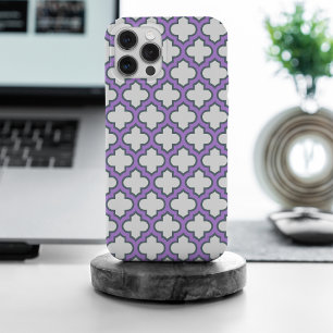White and Purple Trellis, Lattice, Quatrefoil iPhone 15 Pro Max Case
