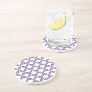 White and Purple Trellis, Lattice, Quatrefoil Coaster
