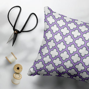 White and Purple Trellis, Lattice, Quatrefoil Decorative Cushion