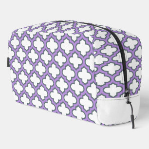 White and Purple Trellis, Lattice, Quatrefoil Dopp Kit