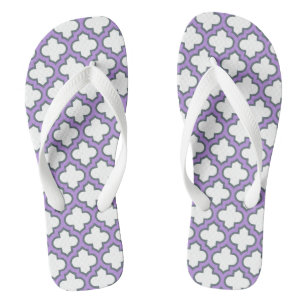 White and Purple Trellis, Lattice, Quatrefoil Jandals