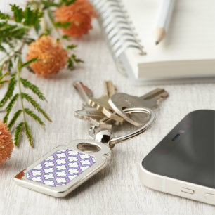 White and Purple Trellis, Lattice, Quatrefoil Key Ring