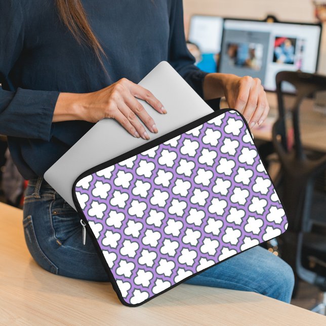 White and Purple Trellis, Lattice, Quatrefoil Laptop Sleeve (Creator Uploaded)