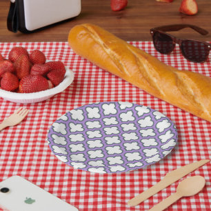 White and Purple Trellis, Lattice, Quatrefoil Paper Plate