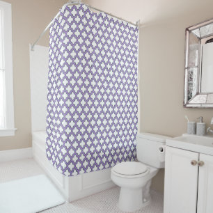 White and Purple Trellis, Lattice, Quatrefoil Shower Curtain