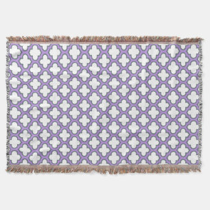 White and Purple Trellis, Lattice, Quatrefoil Throw Blanket