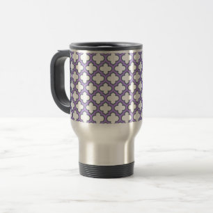White and Purple Trellis, Lattice, Quatrefoil Travel Mug