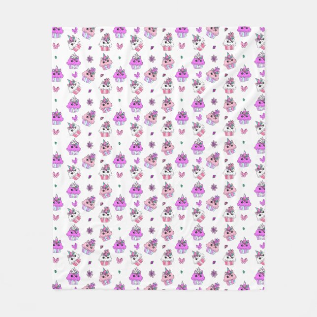 White and Purple Unicorn Cupcakes Girl's Fleece Blanket (Front)