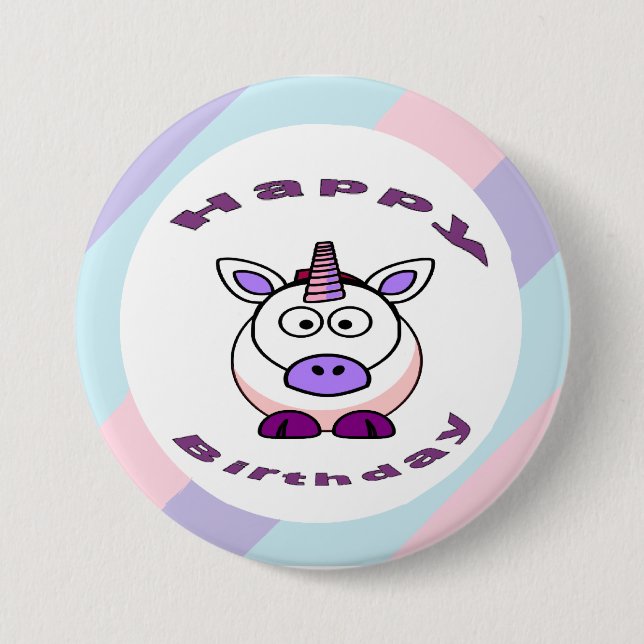 White and purple Unicorn happy birthday 7.5 Cm Round Badge (Front)