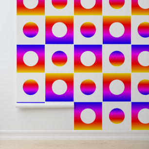 White and Rainbow Colours Checked Dots Art Pattern Wallpaper