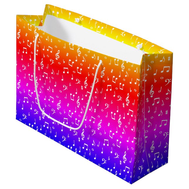 white and rainbow Musical  Large Gift Bag (Front Angled)