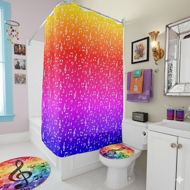 white and rainbow Musical  Shower Curtain (Creator Uploaded)