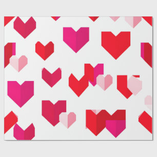 White and Read Origami Style Valentine Wrapping  Paper