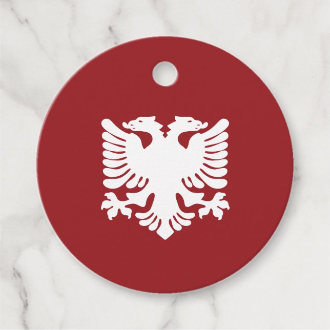 White and Red Albanian Eagle Favour Tag (Front)