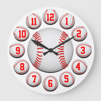 White and Red Baseball #2 Customisable Large Clock
