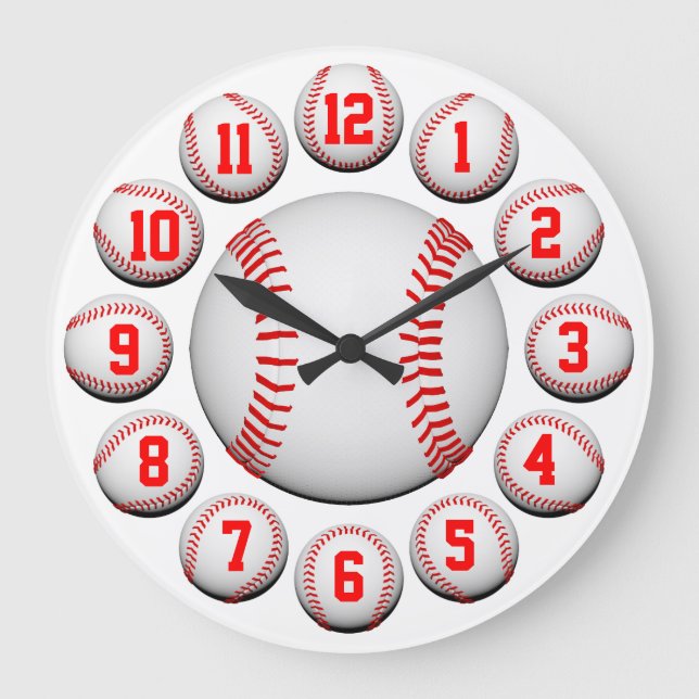 White and Red Baseball #2 Customisable Large Clock (Front)