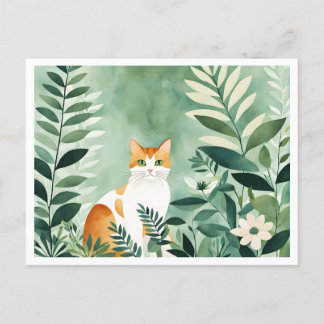 White and Red Between Plants – Watercolor Postcard