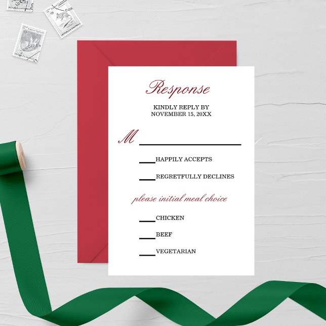 White and Red Calligraphy Wedding RSVP Card (Creator Uploaded)