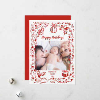 White and red Christmas Photo Card whimsical