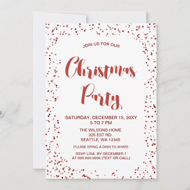 White and Red confetti Modern Christmas Party Invitation (Front)