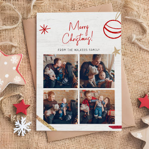 White and Red Cute Merry Christmas Family Photo Holiday Card