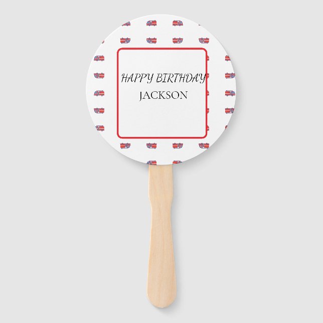 White and Red Fire Truck Birthday Hand Fan (Front)